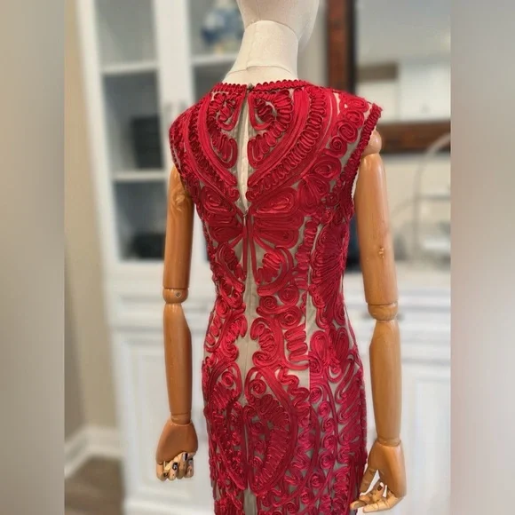 JS Collections Red Sequin Embellished Sheath Midi Dress - Picture 14 of 15